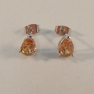 18K White Gold Filled Morganite Pear Diamond Zircon Stud Earrings .71ctw ea Gift